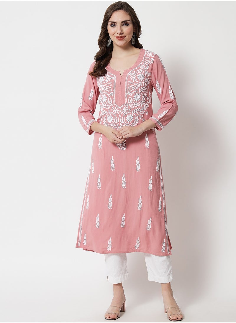 Women Hand Embroidered Chikankari Rayon Kurta-AL3451