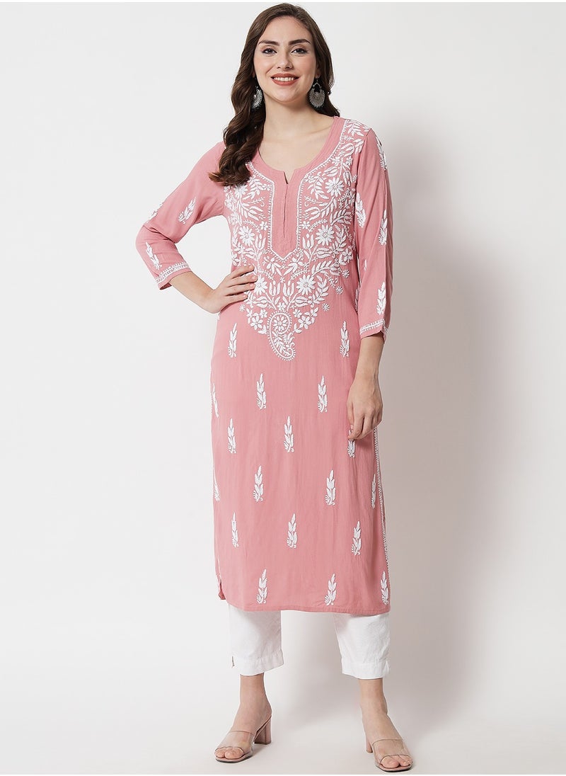 Women Hand Embroidered Chikankari Rayon Kurta-AL3451