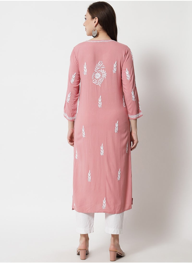 Women Hand Embroidered Chikankari Rayon Kurta-AL3451