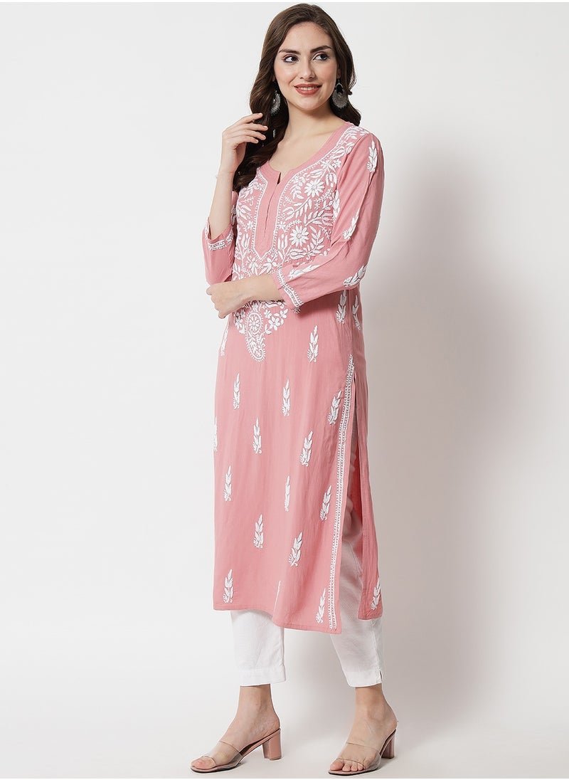 Women Hand Embroidered Chikankari Rayon Kurta-AL3451