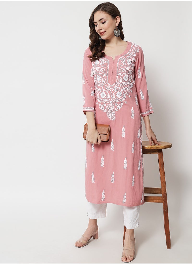 Women Hand Embroidered Chikankari Rayon Kurta-AL3451