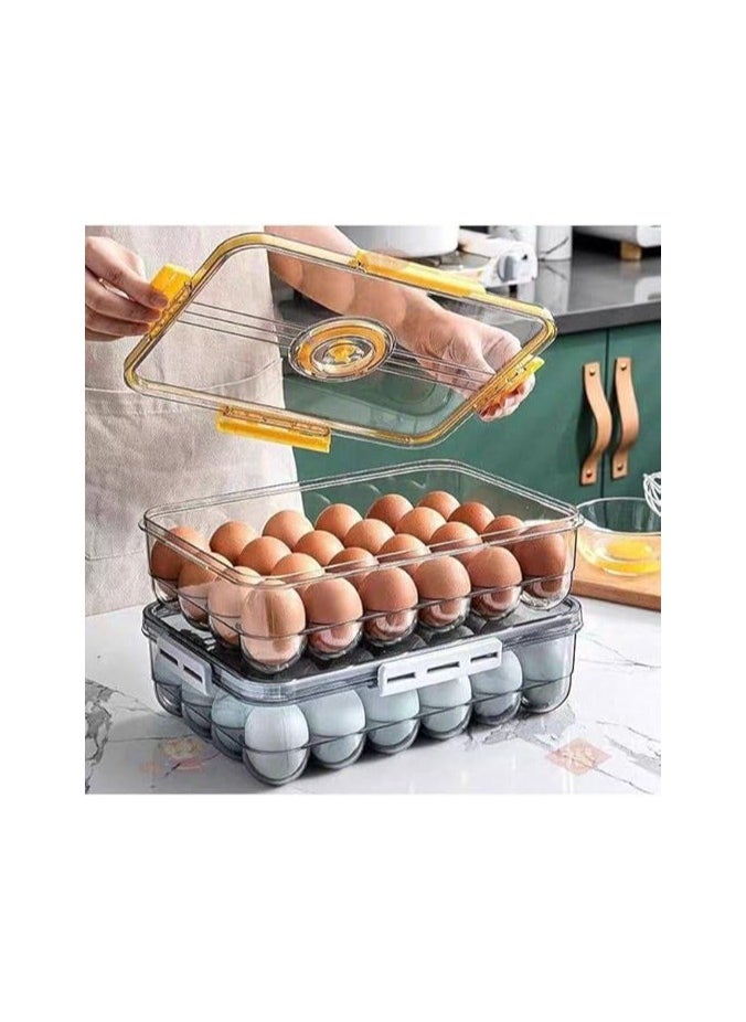 Stackable Organizer Storage Container with Removable Drain Tray,Egg Storage Organiser, Egg Baskets For Kitchen Worktops, Fridge Egg Storage (Transparent, Large)