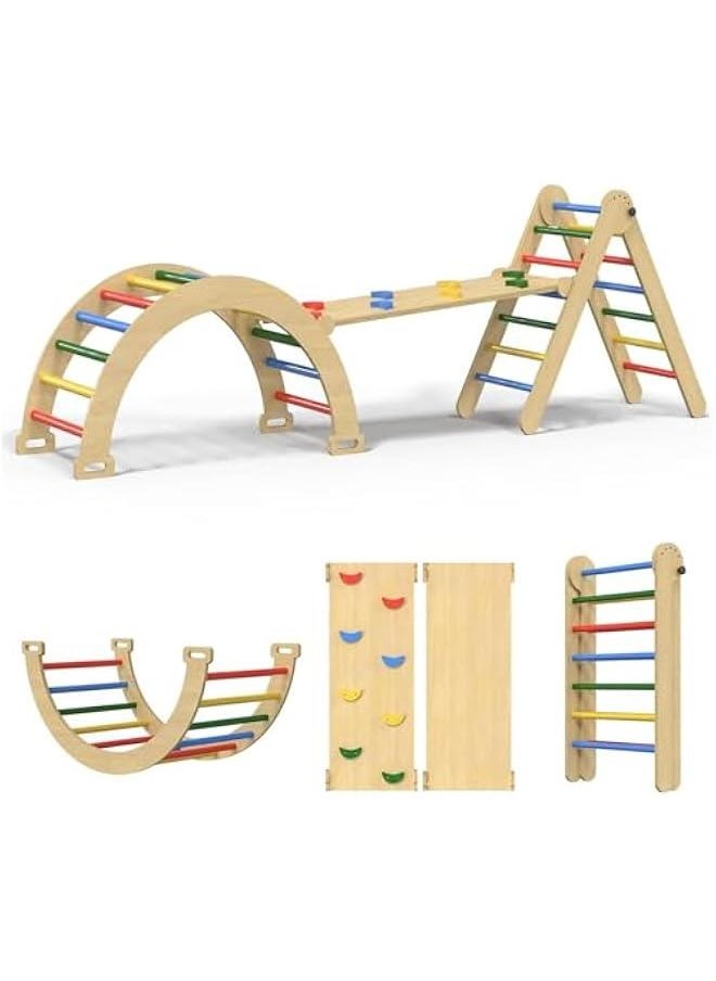 Baby Climbing Toys Indoor Playground,5-in-1 Rainbow Pikler Triangle Set,3Pcs Wooden Rainbow Montessori Climbing Set for 3+ Years Old Baby Suitable for Park Indoor Outoor Home (4 color)