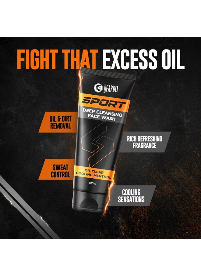 Sports Oil Control Face Wash For Men, 100Ml | Packed With Kaolin Clay For Oil Control | Deep Cleansing For Face With Cooling Menthol & Charcoal