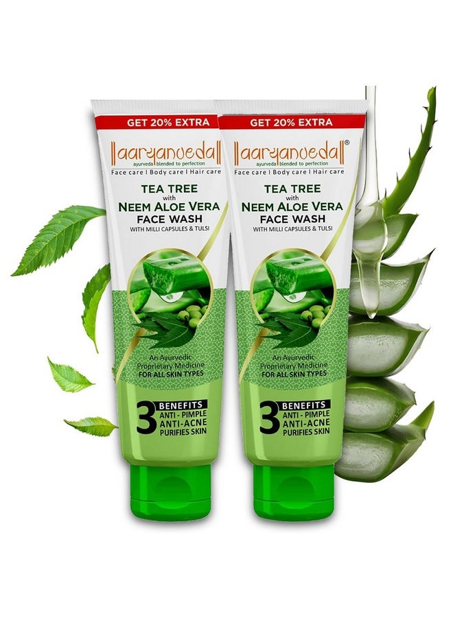 Tea Tree Anti Acne & Pimple Face Wash With Neem, Aloe Vera For Men & Women 120Ml Each (Pack Of 2)