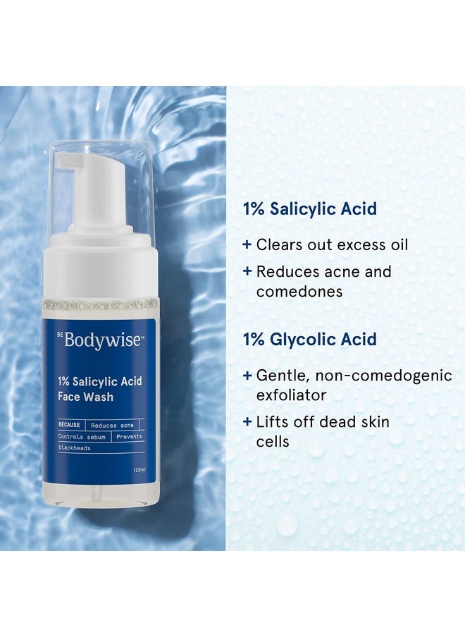 1% Salicylic Acid Oil Control Face Wash For Acne & Pimples Acid Reduces Excess Oil Exfoliates Paraben & Soap Free, 120Ml