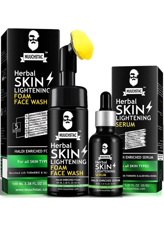 Skin Lightening Haldi (Turmeric) Foam Face Wash (100 Ml) & Face Serum Daily Use Combo For Men, Get Brighter & Clear Skin For All Skin Types (30 Ml)