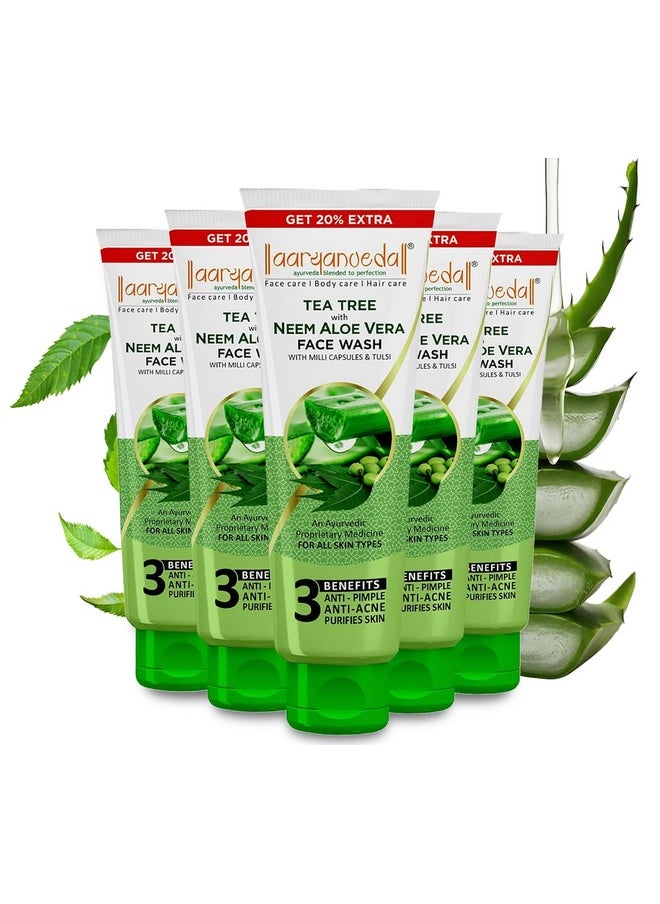 Tea Tree Face Wash With Neem & Aloe Vera Extracts, Anti-Pimple, Anti-Acne, & Purifies Skin 120 Gm (Pack Of 5)