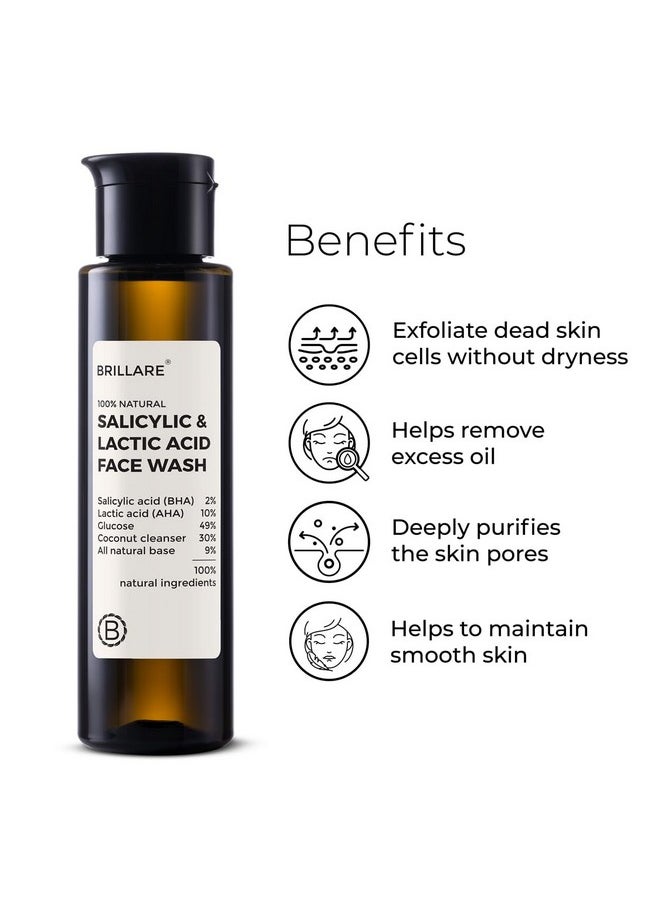 Salicylic & Lactic Acid Face Wash Useful For Clear, Acne Prone Skin, 100% Natural With Salicylic Acid, Lactic Acid And Zinc, Useful For Daily Use For All The Skin Types