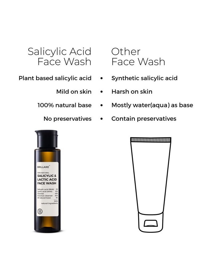 Salicylic & Lactic Acid Face Wash Useful For Clear, Acne Prone Skin, 100% Natural With Salicylic Acid, Lactic Acid And Zinc, Useful For Daily Use For All The Skin Types