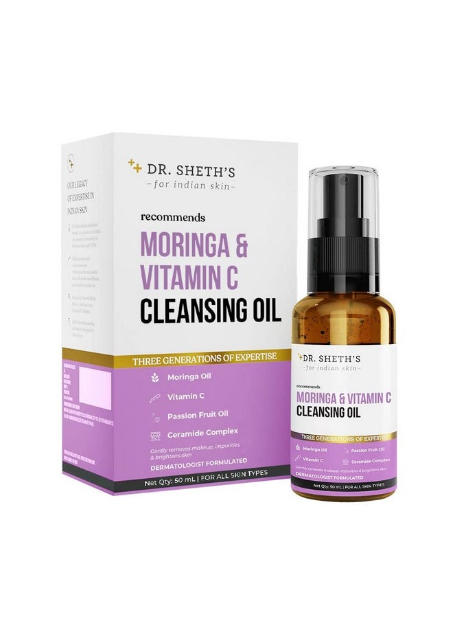 Moringa & Vitamin C Face Cleansing Oil | For Deep Pore Cleansing | Removes Makeup & Impurities, Hydrates | Suits All Skin Types | Men & Women | 50 Ml