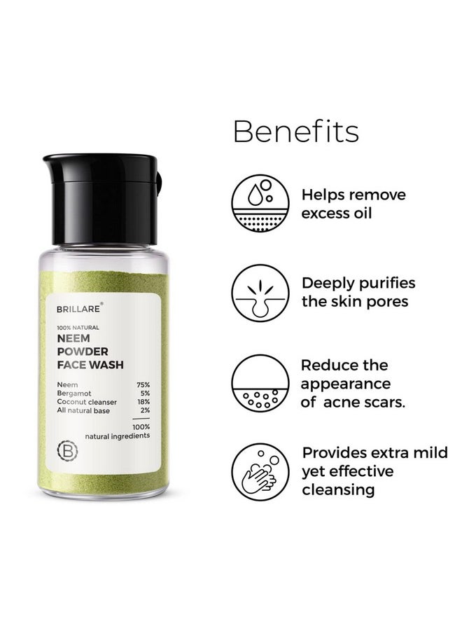 Neem Face Wash For Acne & Pimples, With Bergamot For Clear Skin, 100% Natural Powder Facewash For Acne Prone Skin, Pimples & Blemishes, 15G