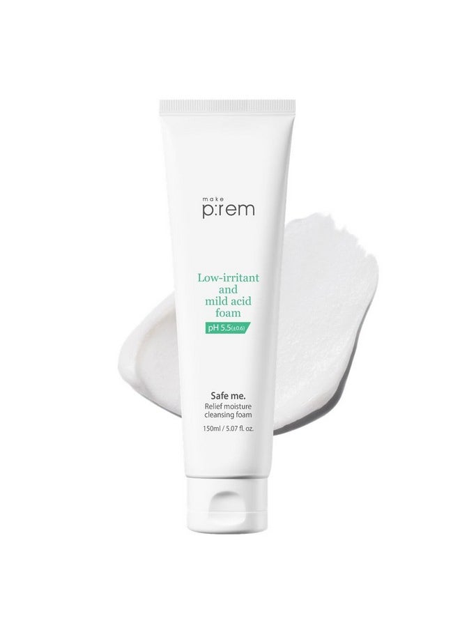 Make P:Rem Safe Me. Relief Moisture Cleansing Foam, Delicate Eye-Friendly Face Wash, Ph Balanced Deep Pore Cleansing, Korean Skin Care, 150Ml, 5.07 Fl.Oz.