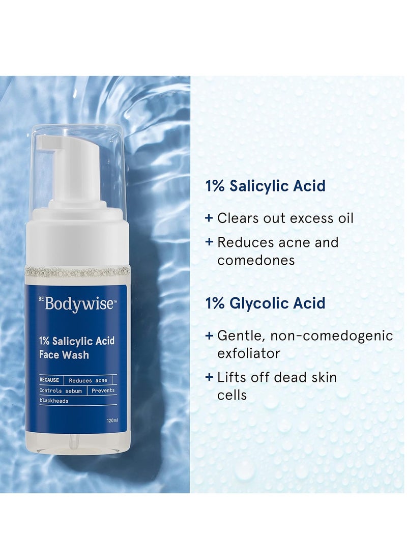 Be Bodywise 1% Salicylic Acid Oil Control Face Wash For Acne & Pimples Acid Reduces Excess Oil Exfoliates Paraben & Soap Free, 120ml