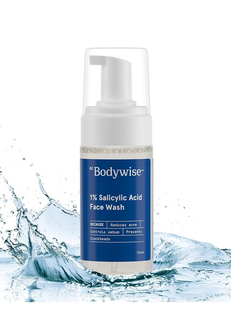 Be Bodywise 1% Salicylic Acid Oil Control Face Wash For Acne & Pimples Acid Reduces Excess Oil Exfoliates Paraben & Soap Free, 120ml