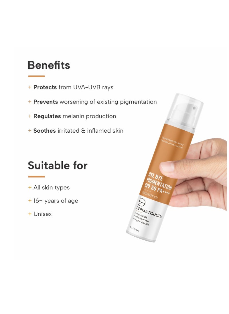 DERMATOUCH BYE BYE PIGMENTATION SUNSCREEN| SPF 50 PA++++ | FOR ALL SKIN TYPES | NO WHITE CAST | 50G