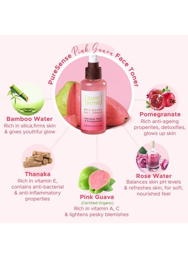 Pink Guava Face Toner With Rose Water, Pomegranate & Bamboo Water For Daily Revitalised & Glowing Skin | All Skin Types | 100Ml