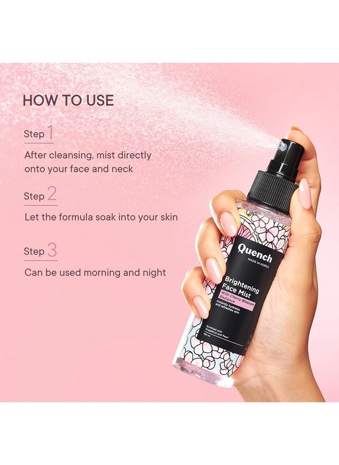 Quench Brightening Face Mist Toner For Glowing Skin (Floral Scent) With Cherry Blossom & Hyaluronic Acid | Instantly Hydrates & Brightens Skin | Gentle & Non-Irritating | Made In Korea (100Ml)