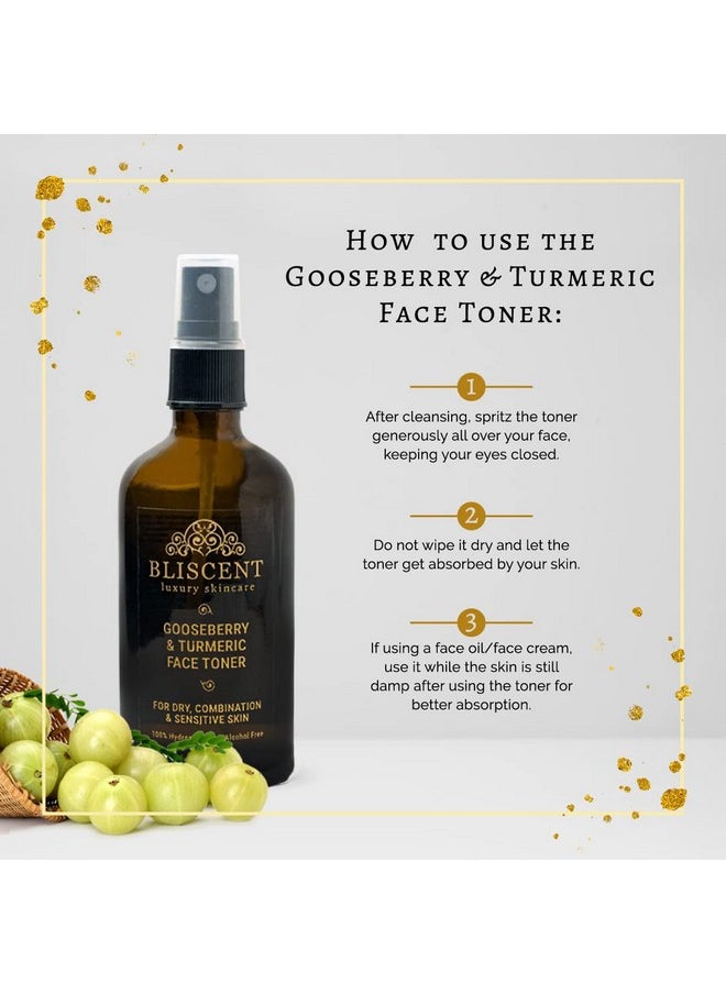 Luxury Skincare Gooseberry, Turmeric Moisturizing Glowing Face Toner Pore Tightening For Dry, Combination And Sensitive Skin - 100 Ml