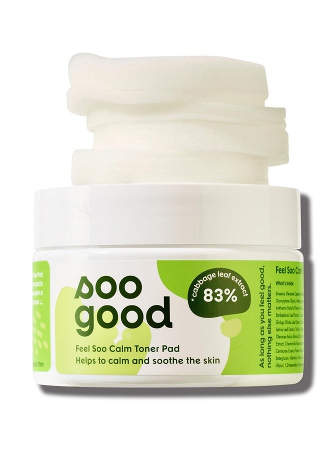 Soo Good Feel Soo Calm Pure Cotton Toner Pads 70 W/83% Cabbage Centella Asiatica Azulene - Sensitive Skin Soothe Pore & Sebum Control Korean Skincare