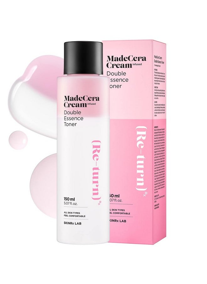 Skinrxlab Madecera Cream Double Essence Korean Toner 150Ml (5.07Fl.Oz.) - Hydrating And Soothing Toner With Milk Protein, Ceramide, Beta-Glucan - Moisturizing Strawberry Milky Toner For Irritated Skin