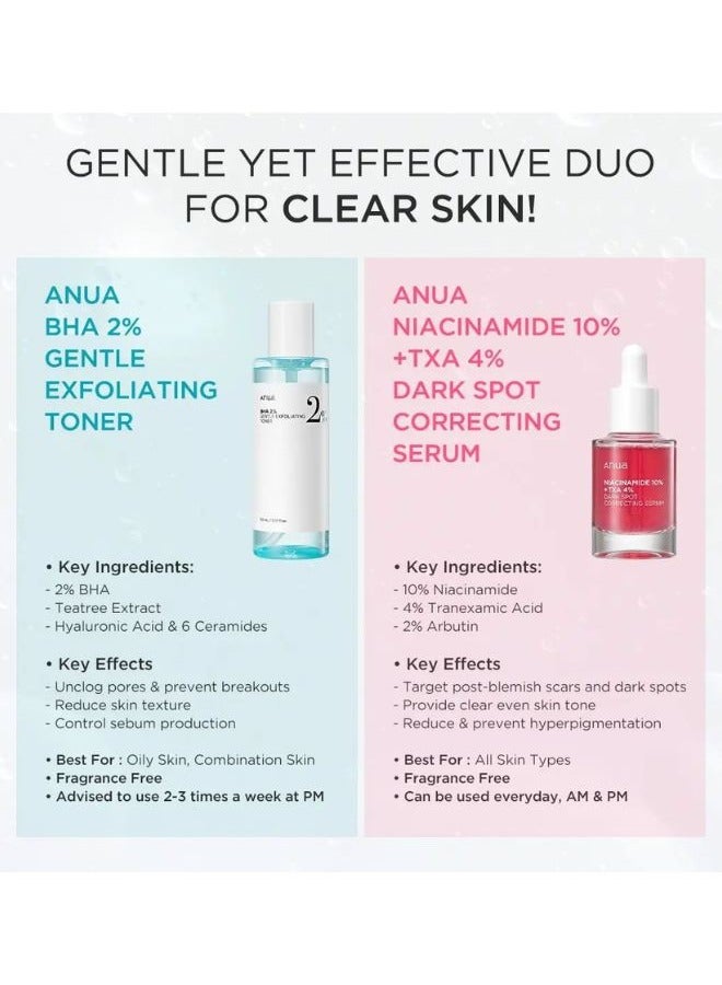 BHA 2% Gentle Exfoliating Toner And Niacinamide 10% + TXA 4% Serum - Clear Skin Duo 180ml