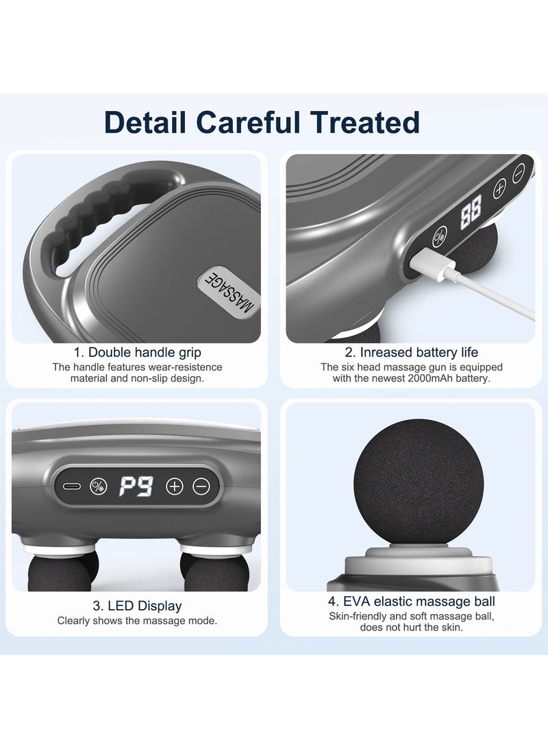 Portable Deep Tissue Massage Gun 6 Heads 9 Speed Modes Quiet Muscle Relief for Back Neck & More with Digital Display