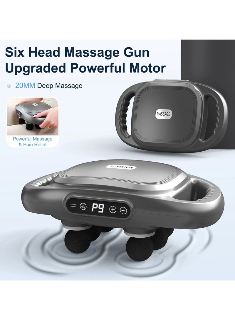 Portable Deep Tissue Massage Gun 6 Heads 9 Speed Modes Quiet Muscle Relief for Back Neck & More with Digital Display