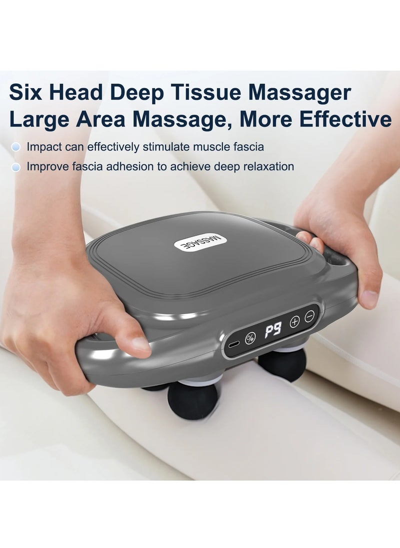 Portable Deep Tissue Massage Gun 6 Heads 9 Speed Modes Quiet Muscle Relief for Back Neck & More with Digital Display