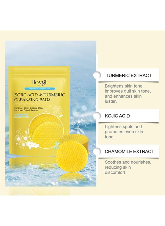 Kojic Acid & Turmeric Cleansing Pads ，for Dark Spots Turmeric Kojic Acid Cleansing Pads Helps Balance Skin Oil & Water Fade Spot Remove Excess Keratin Clean Oil Refines Pores 40PCS