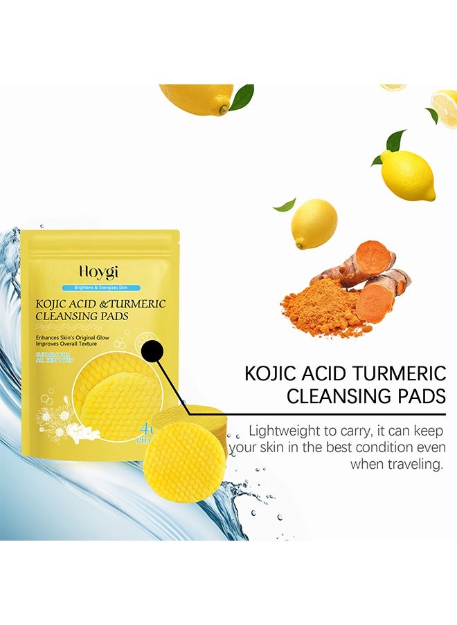 Kojic Acid & Turmeric Cleansing Pads ，for Dark Spots Turmeric Kojic Acid Cleansing Pads Helps Balance Skin Oil & Water Fade Spot Remove Excess Keratin Clean Oil Refines Pores 40PCS