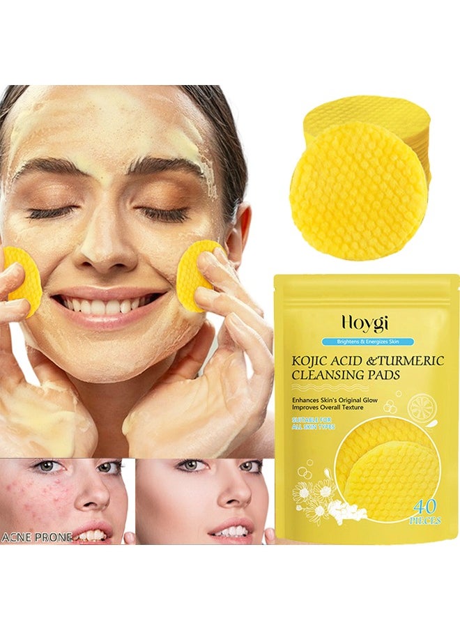 Kojic Acid & Turmeric Cleansing Pads ，for Dark Spots Turmeric Kojic Acid Cleansing Pads Helps Balance Skin Oil & Water Fade Spot Remove Excess Keratin Clean Oil Refines Pores 40PCS