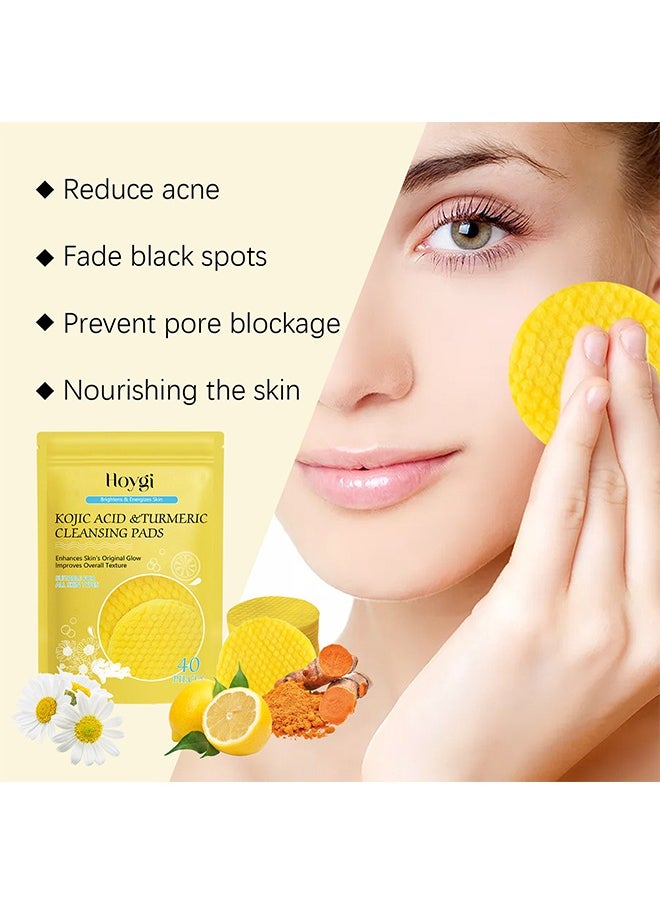 Kojic Acid & Turmeric Cleansing Pads ，for Dark Spots Turmeric Kojic Acid Cleansing Pads Helps Balance Skin Oil & Water Fade Spot Remove Excess Keratin Clean Oil Refines Pores 40PCS