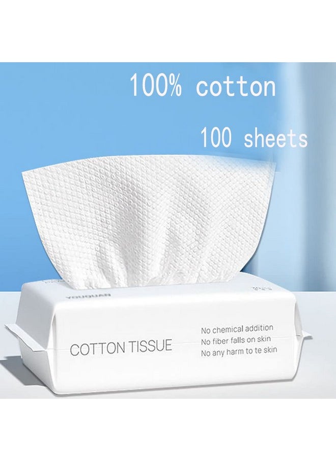 Cotton Facial Dry Wipes 100 Count, Deeply Cleansing Disposable Face Towel Cotton Tissue, Multi-Purpose For Skin Care, Facial Tissue For Cleansing, Skincare And Makeup Remover