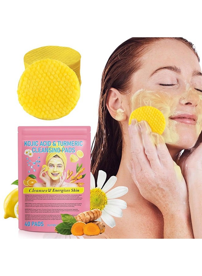 Kojic Acid & Turmeric Cleansing Pads， for Dark Spots Turmeric Kojic Acid Cleansing Pads Helps Balance Skin Oil & Water Fade Spot Remove Excess Keratin Clean Oil Refines Pores 40Pads