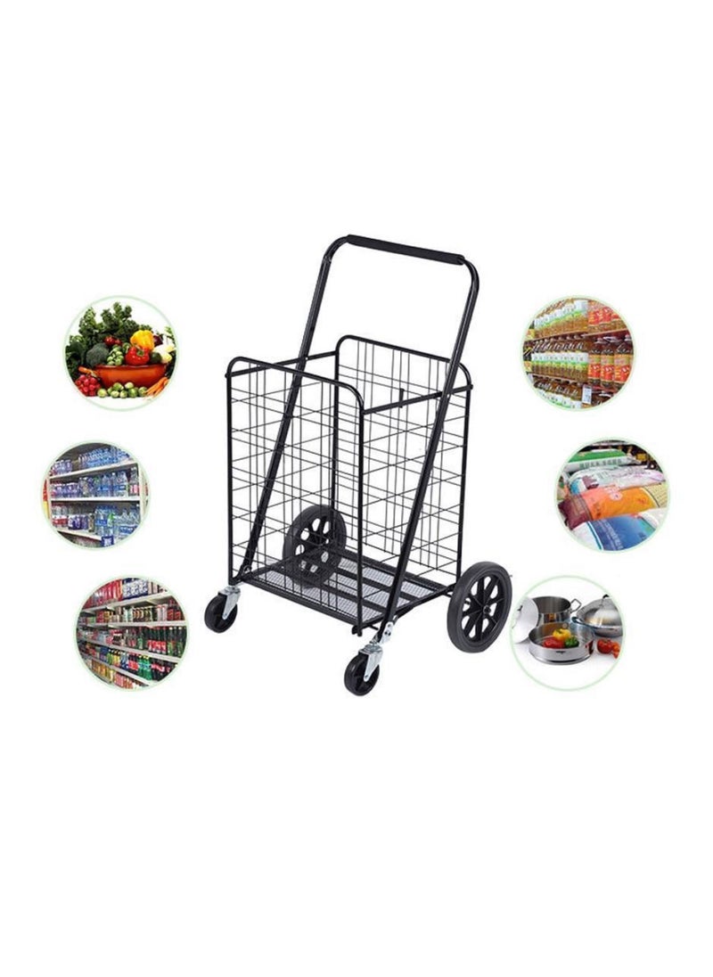 Heavy Duty Foldable Shopping Trolley Push Cart With Wheels, Folding Collapsible Grocery Storage Cart, Multipurpose Utility Transit Cart for Daily Use, Load Capacity 70kg