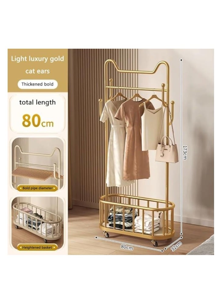 Metal Rolling Clothing Rack with Wheels, Heavy-Duty Garment Rack with Storage Shelf, 4 Hooks, and Sturdy Stand for Bedroom, Closet, and Living Room