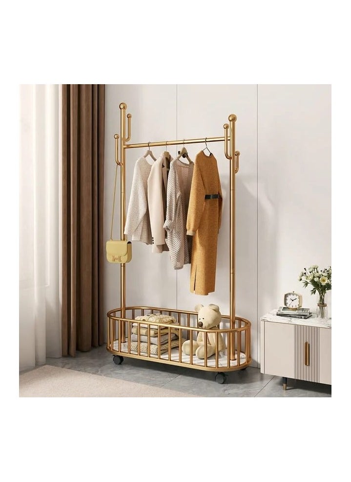 Metal Rolling Clothing Rack with Wheels, Heavy-Duty Garment Rack with Storage Shelf, 4 Hooks, and Sturdy Stand for Bedroom, Closet, and Living Room