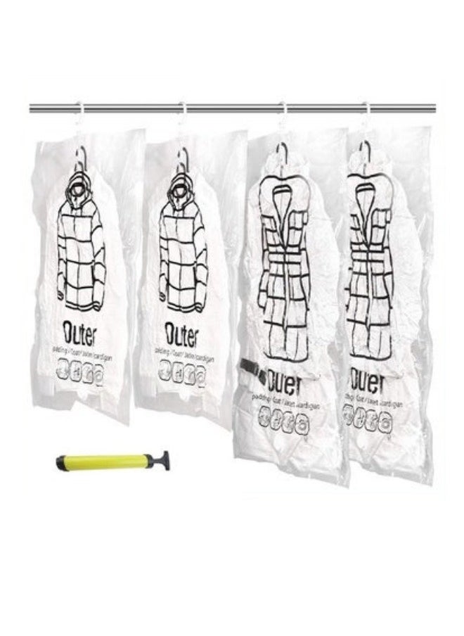 Hanging Vacuum Space Saving Bag, 4 Reusable Vacuum Storage Bags With Hooks And Suction Pumps