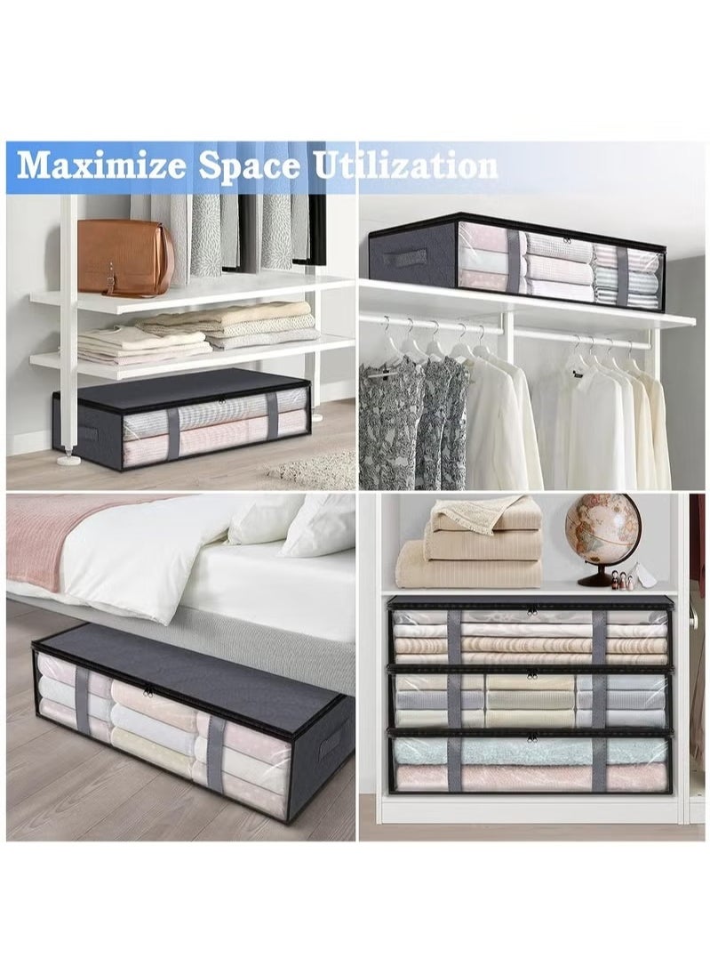 3-Piece Reinforced Foldable Large Capacity Storage Containers and Organizer, Blanket Storage Bags, Under Bed Storage Organizer, Clothes Storage Bin with Clear Window