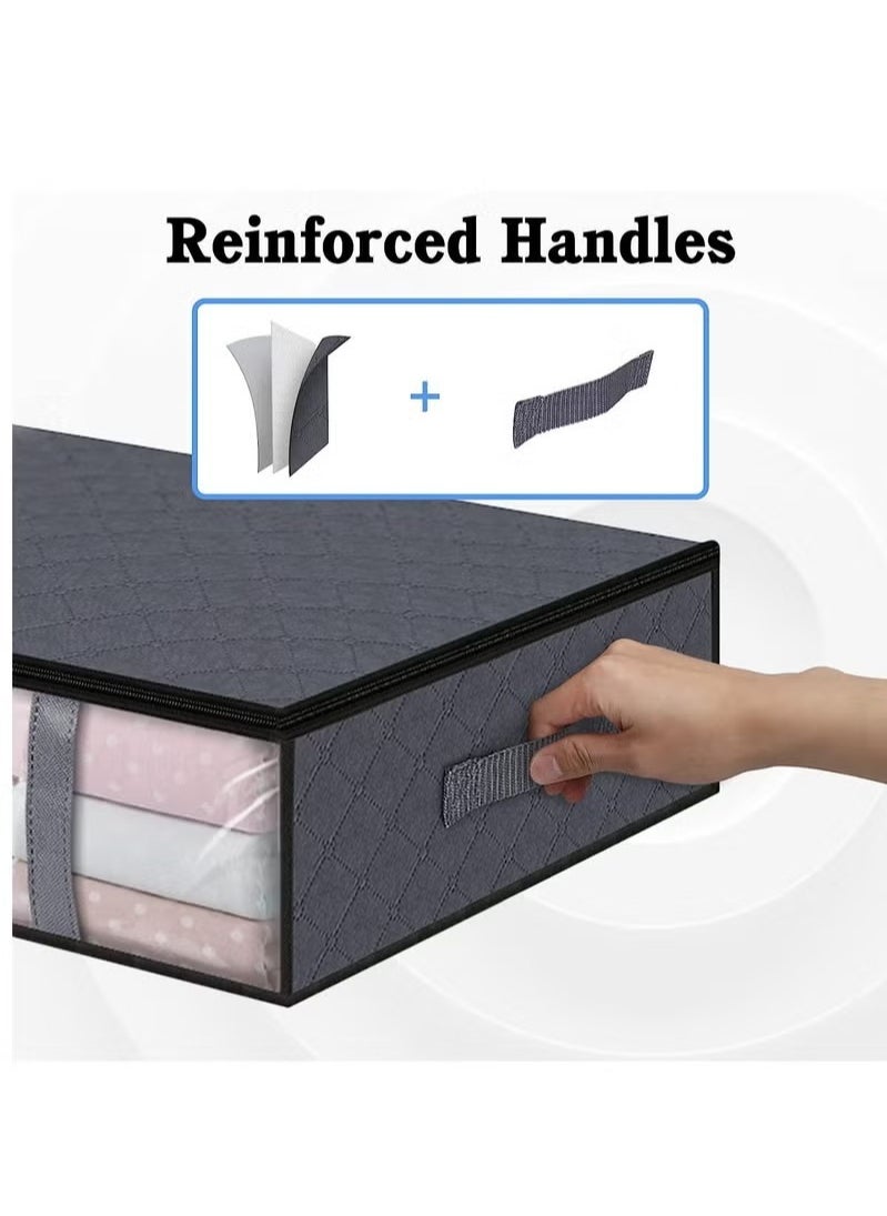 3-Piece Reinforced Foldable Large Capacity Storage Containers and Organizer, Blanket Storage Bags, Under Bed Storage Organizer, Clothes Storage Bin with Clear Window