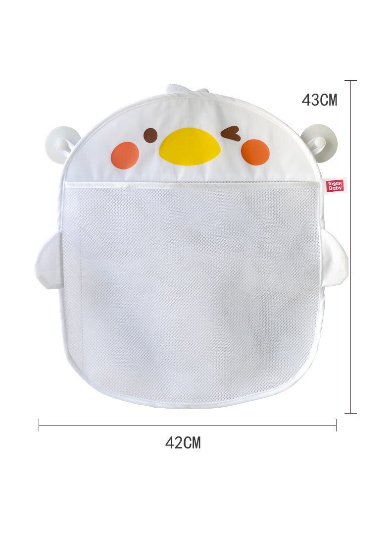 Cross-border new childrens toy storage bag cartoon cute duck baby bath storage mesh bag bathroom with suction cup hanging bag White mesh bag