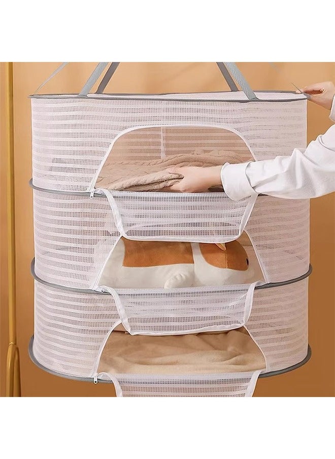 3 Layer Hanging Drying Mesh for Dry Clothes Basket,Foldable for Plants,Drying Fish, Foods Hanging Drying  Net (White, 3 Layer)