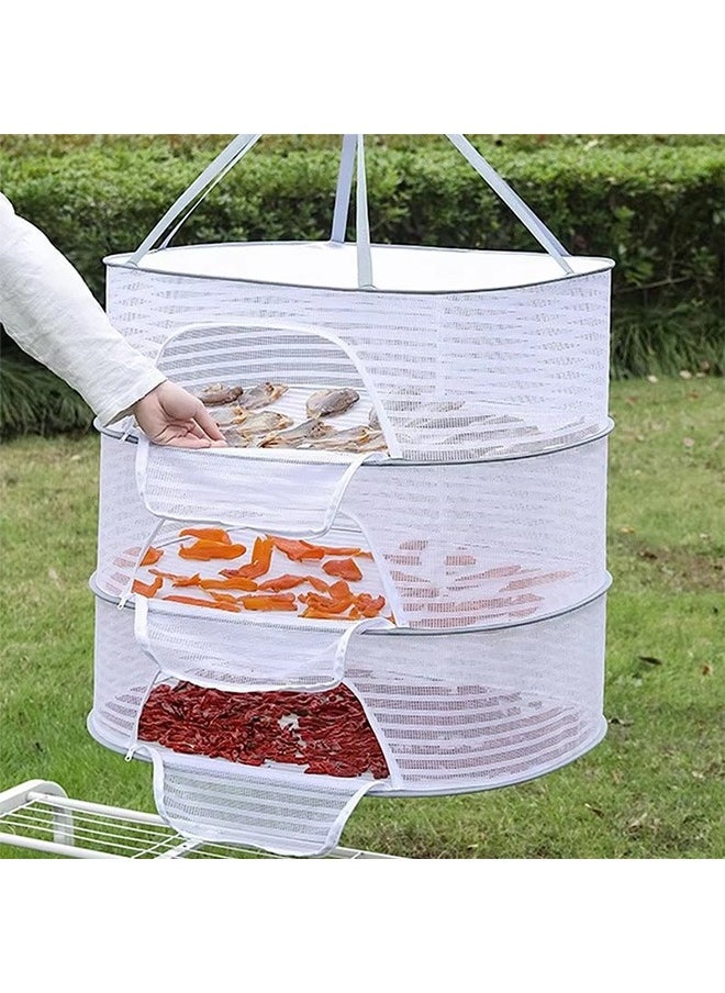 3 Layer Hanging Drying Mesh for Dry Clothes Basket,Foldable for Plants,Drying Fish, Foods Hanging Drying  Net (White, 3 Layer)