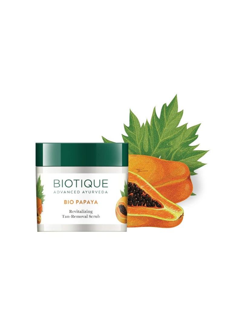 Biotique Papaya Tan Removal Brightening & Revitalizing Face Scrub | Gentle Exfoliation | Smooth and Clear Complexation | 100% Botanical Extracts| Suitable for All Skin Types | 75g