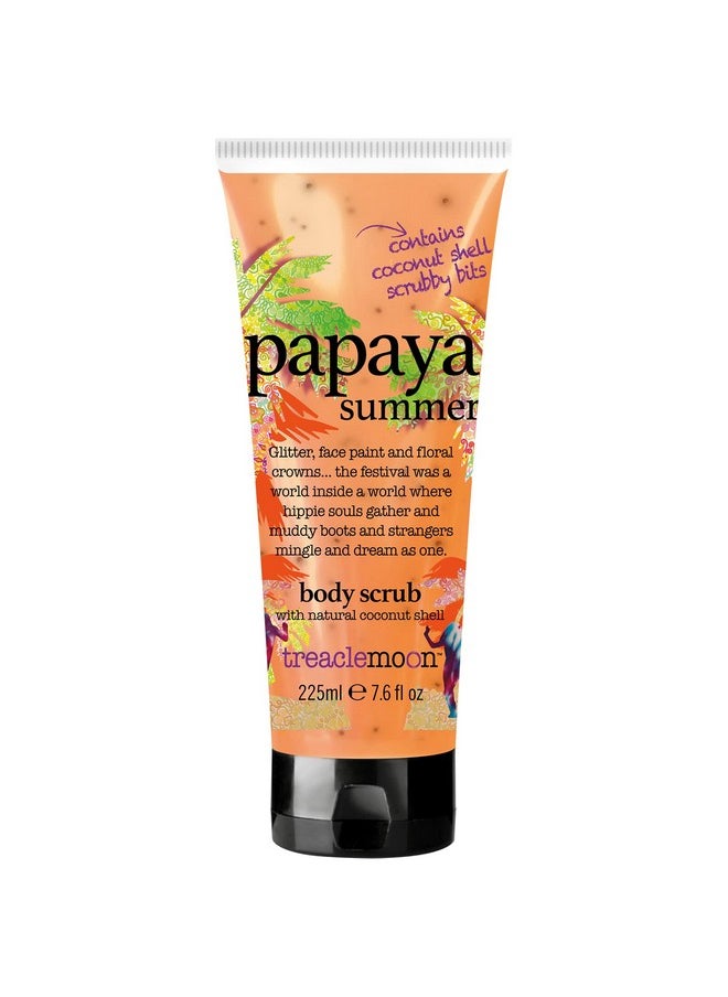 Papaya Summer Scented De-Tan Body Scrub With Natural Coconut Shell Scrubby Bits| Paraben Free | Vegan Friendly | Cruelty Free - Removes Dirt & Dead Skin From Neck, Knees, Elbows & Arms For All Skin Type - 225 Ml.