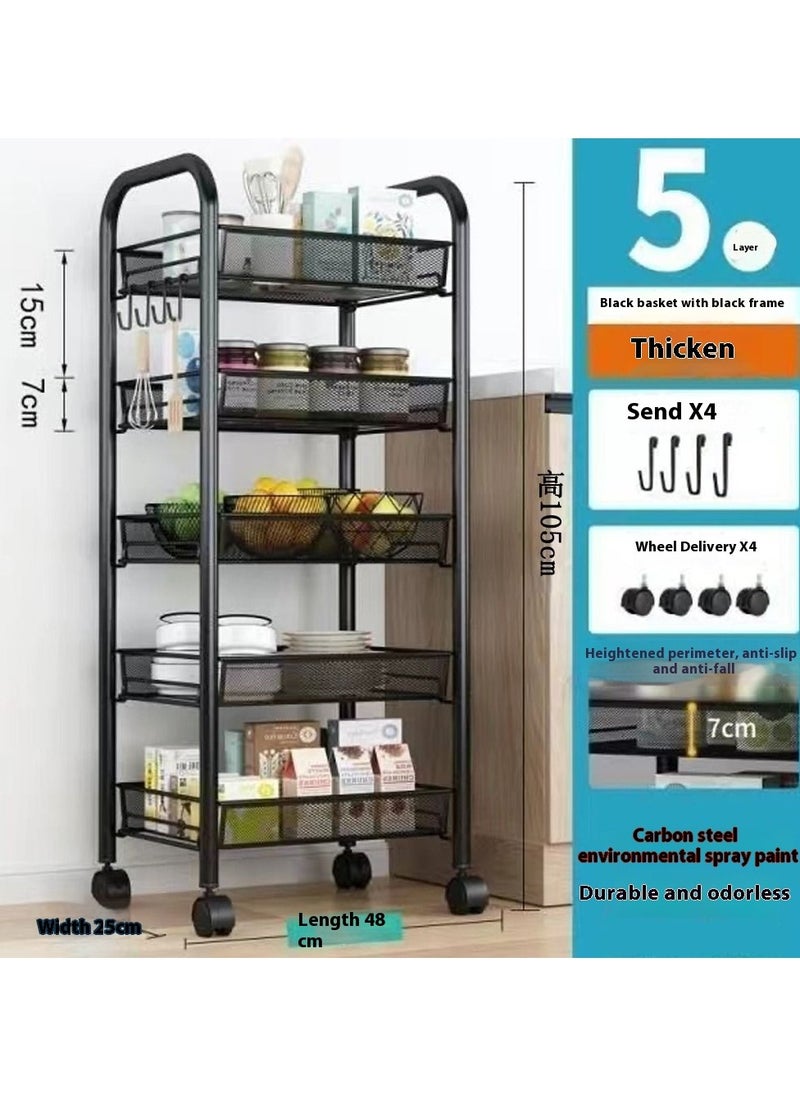 Bathroom/Bedroom/Living Room/Kitchen Mobile Thickened Four-Tier Storage Rack Floor Standing Storage Shelf