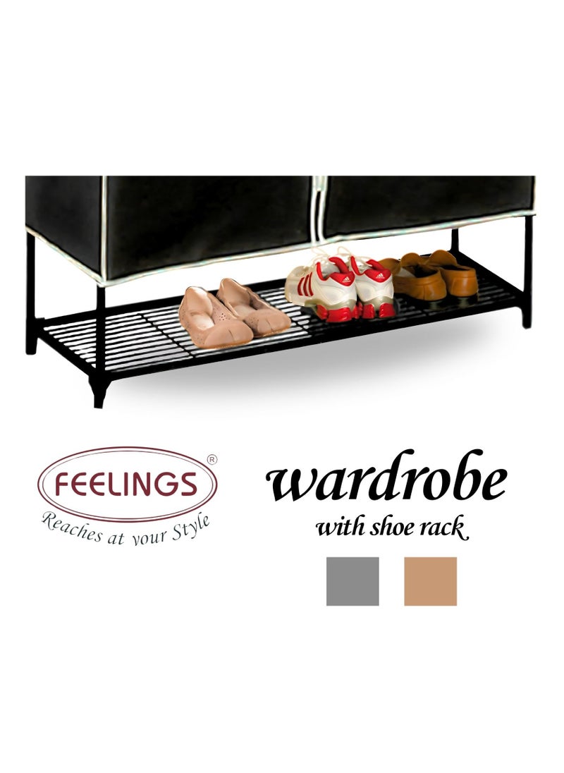 FEELINGS Wardrobe Cloth Storage and Shoe Rack, Sturdy, Spacious, Stylish Organization Solution, Brown