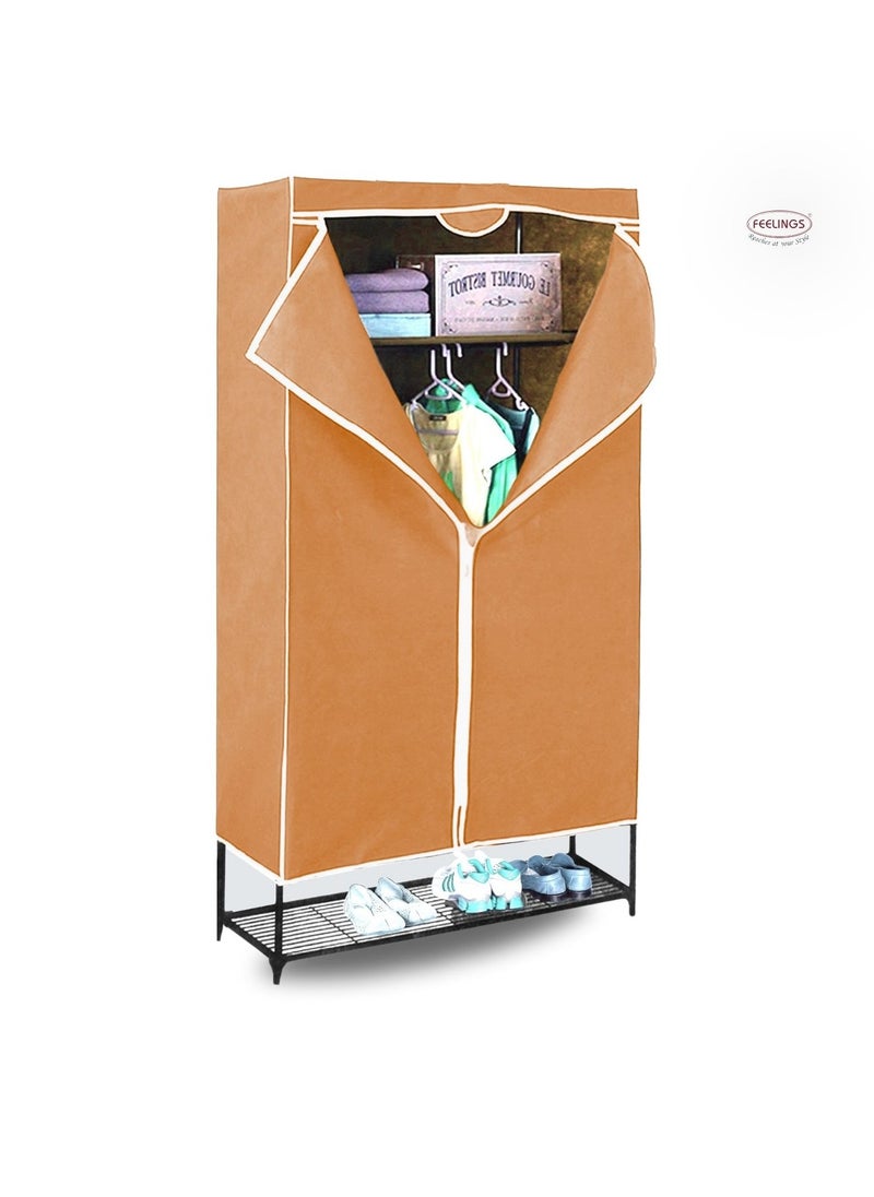 FEELINGS Wardrobe Cloth Storage and Shoe Rack, Sturdy, Spacious, Stylish Organization Solution, Brown