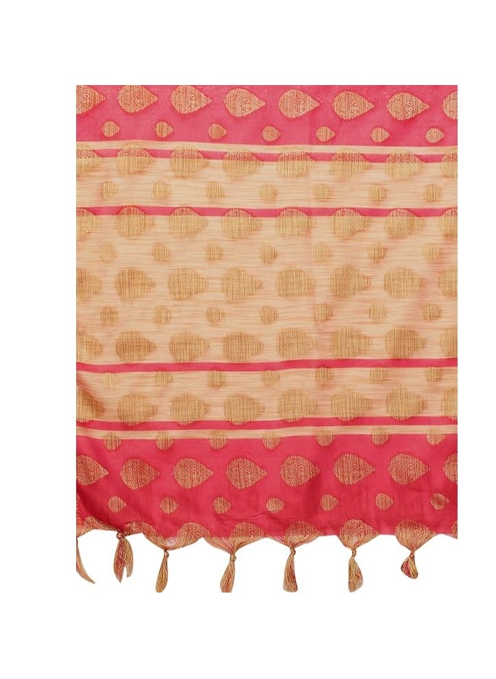 Women's Tassel & Self Woven Cotton Silk Saree with Unstitched Blouse Piece